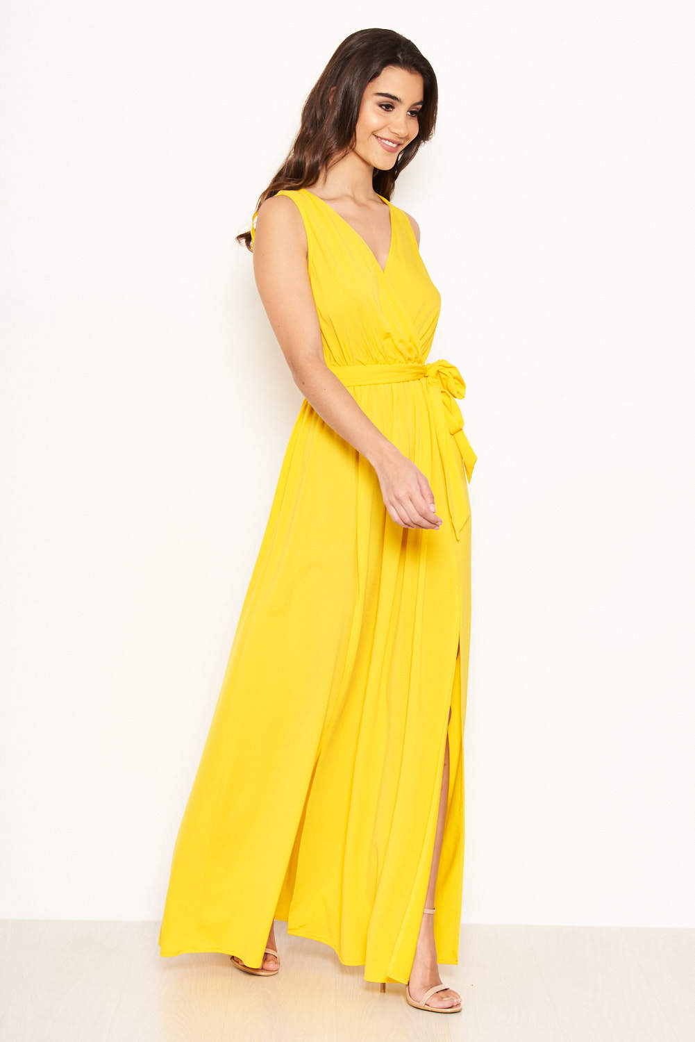 Kikodress - Yellow Wrap Front Maxi Dress