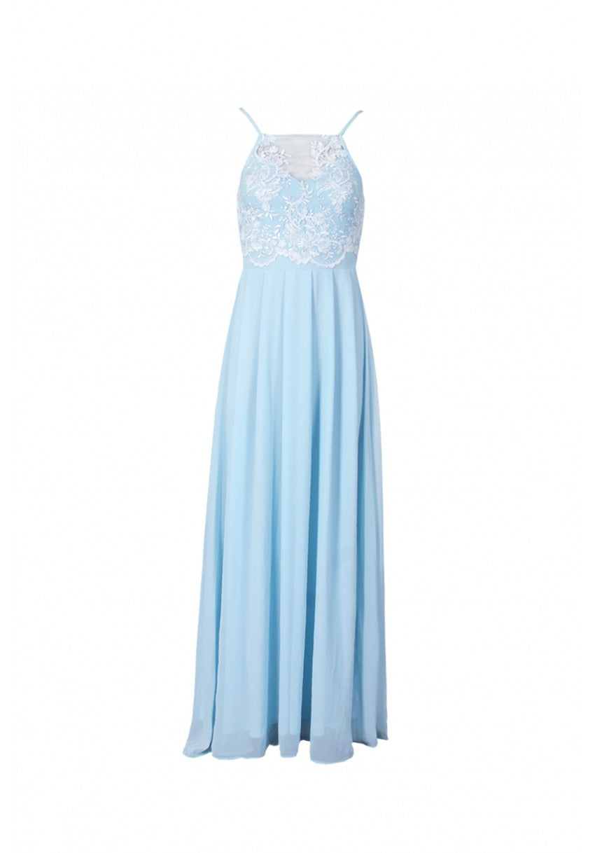 Kikodress - Blue Mesh Embroidery Maxi Dress