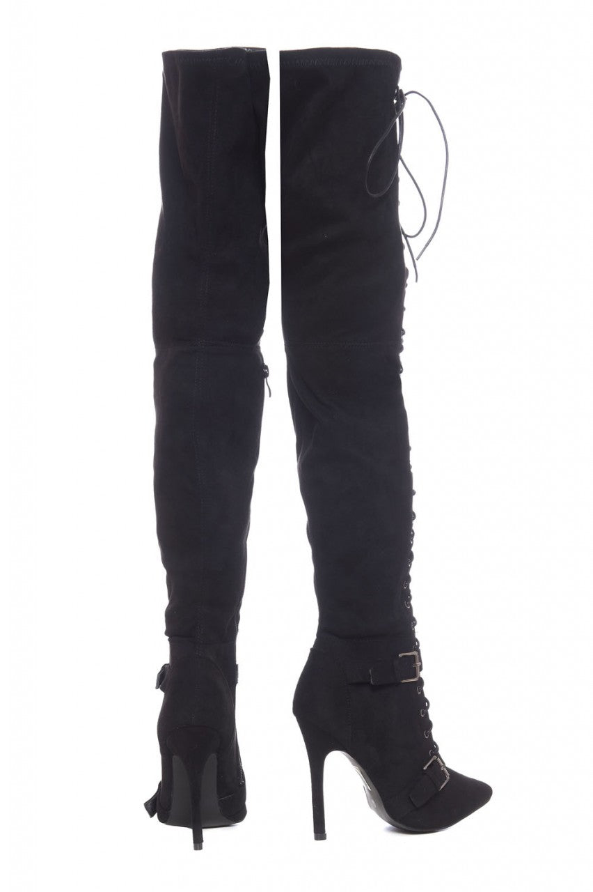 Kikodress - Lace Up Buckled Knee High Boots