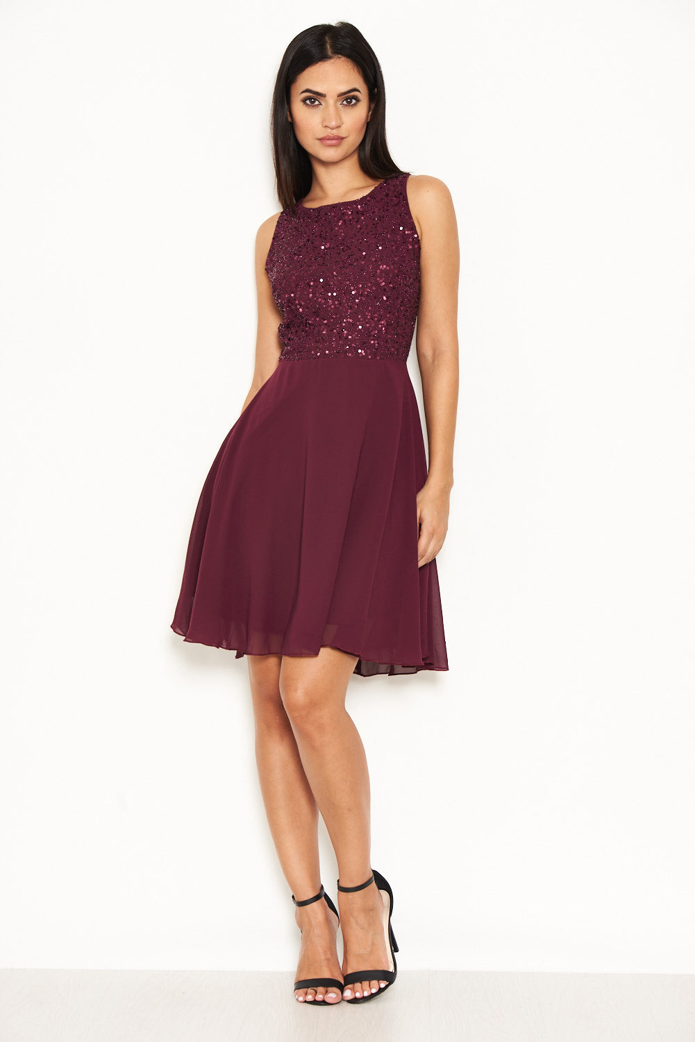 Kikodress - Plum Embellished Skater Dress
