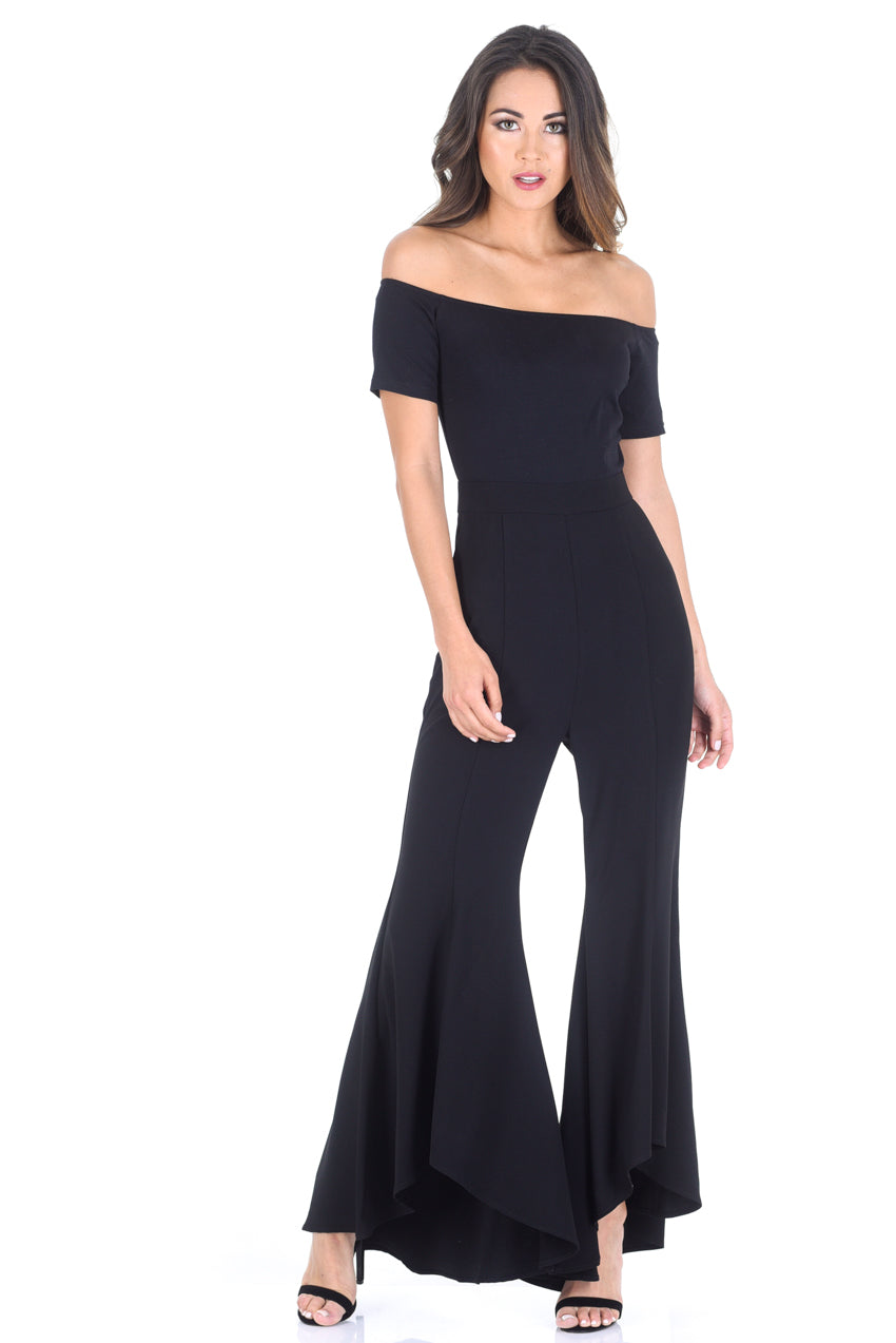Kikodress - Black Bardot Jumpsuit With Flared Leg