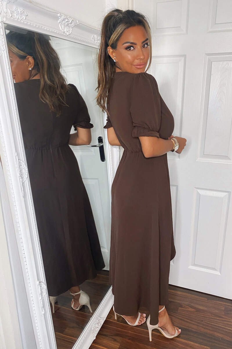 Kikodress - Chocolate Wrap Side Tie Midi Dress