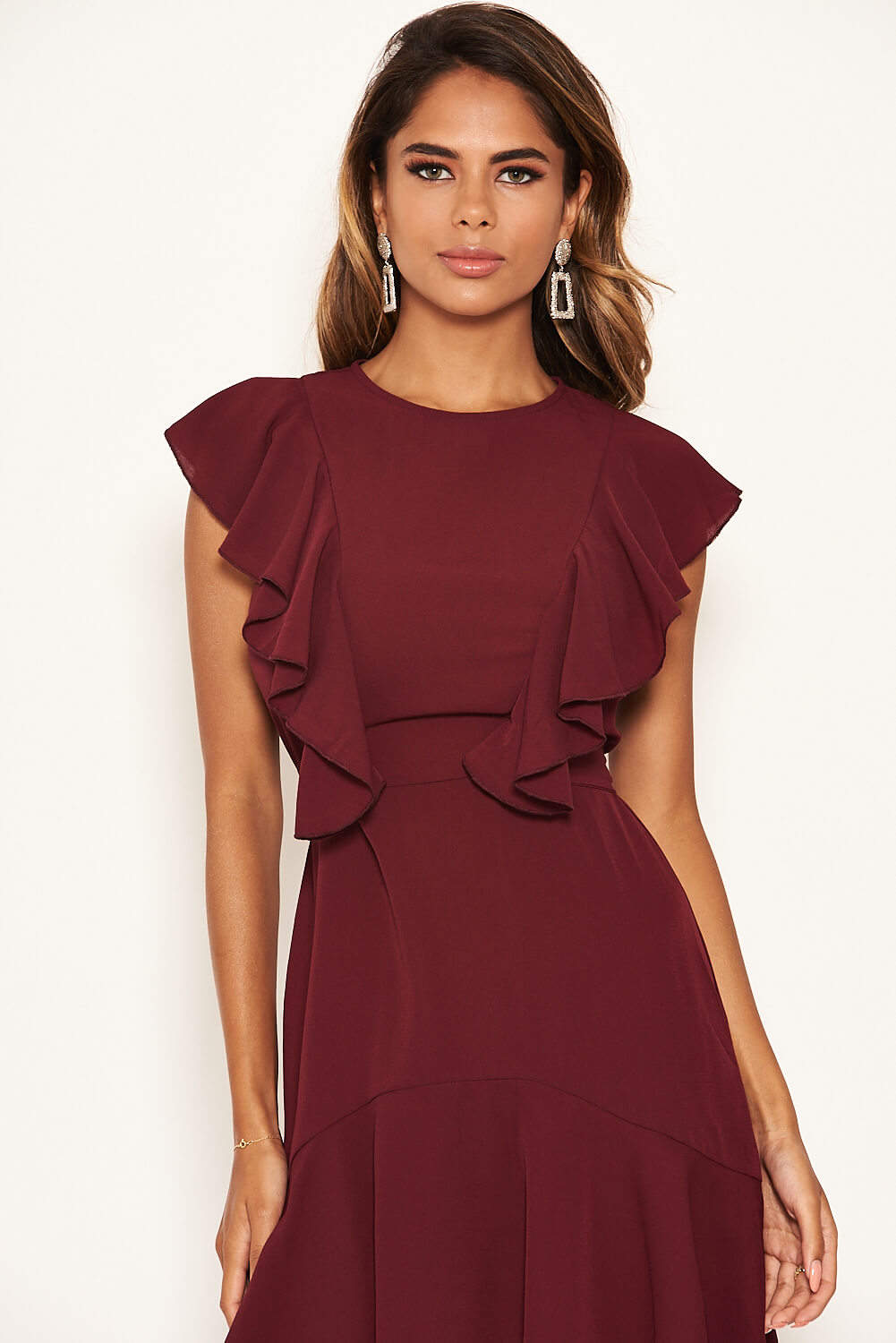 Kikodress - Plum Wrap Frill Detail Dress