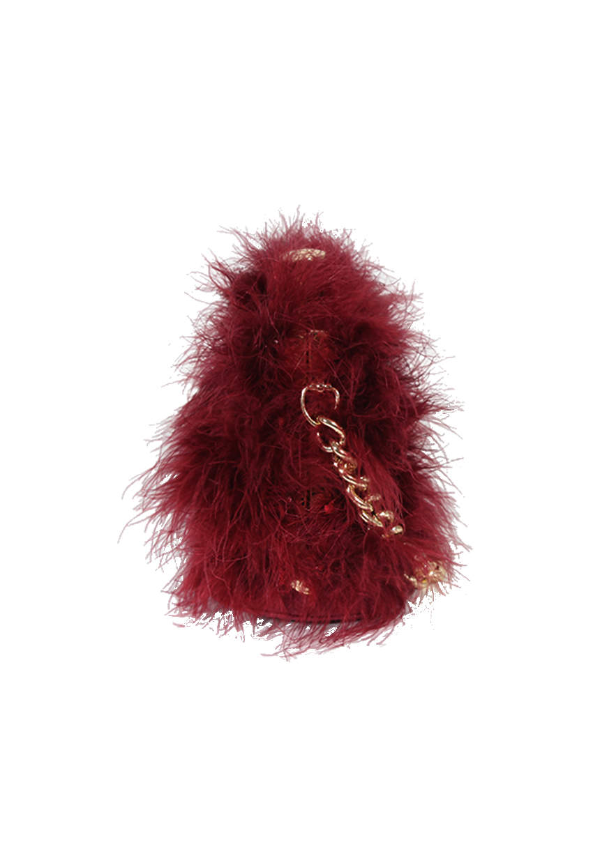 Kikodress - Burgundy Feather Gold Chain Clutch Bag