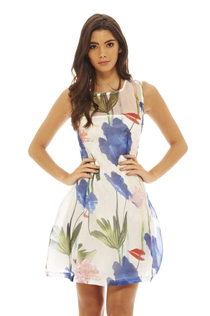 Kikodress - Sheer Floral Skater Dress