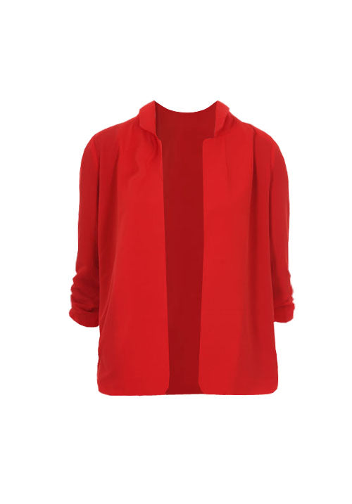 Kikodress - Red Blazer Jacket With Ruched Sleeves