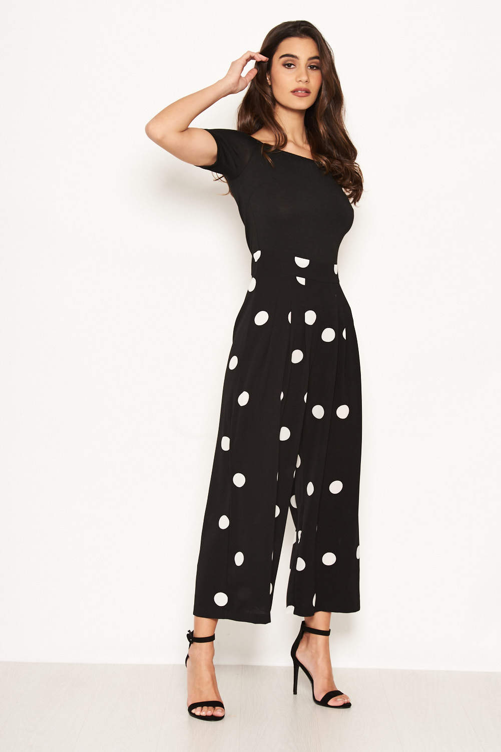 Kikodress - Black Spot Print Bardot Jumpsuit