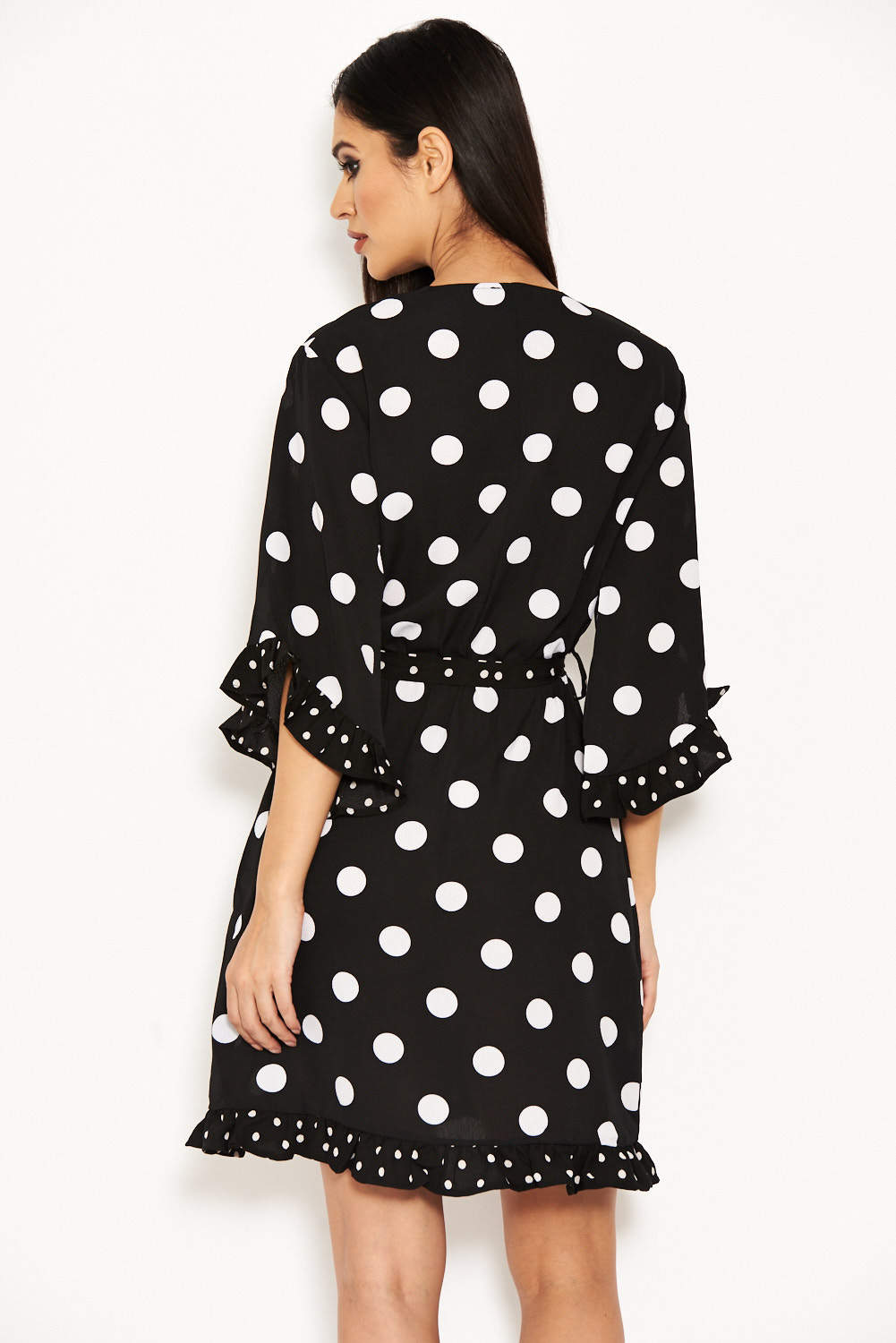 Kikodress - Black Polka Dot Wrap Skater Dress