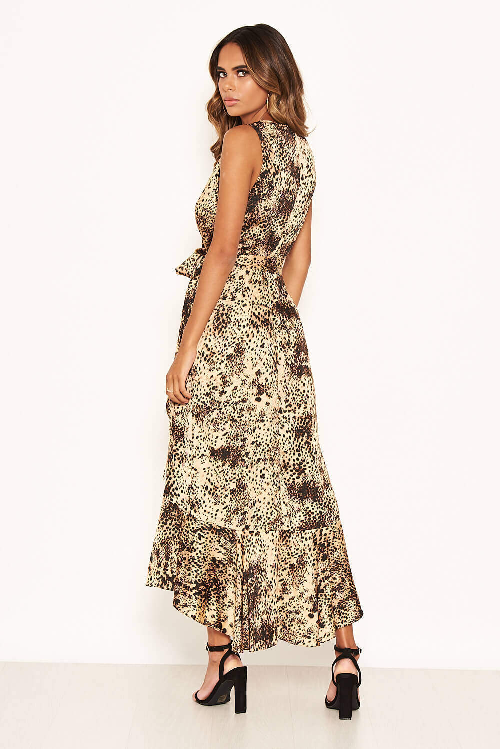 Kikodress - Animal Print Wrap Frill Hem Maxi Dress