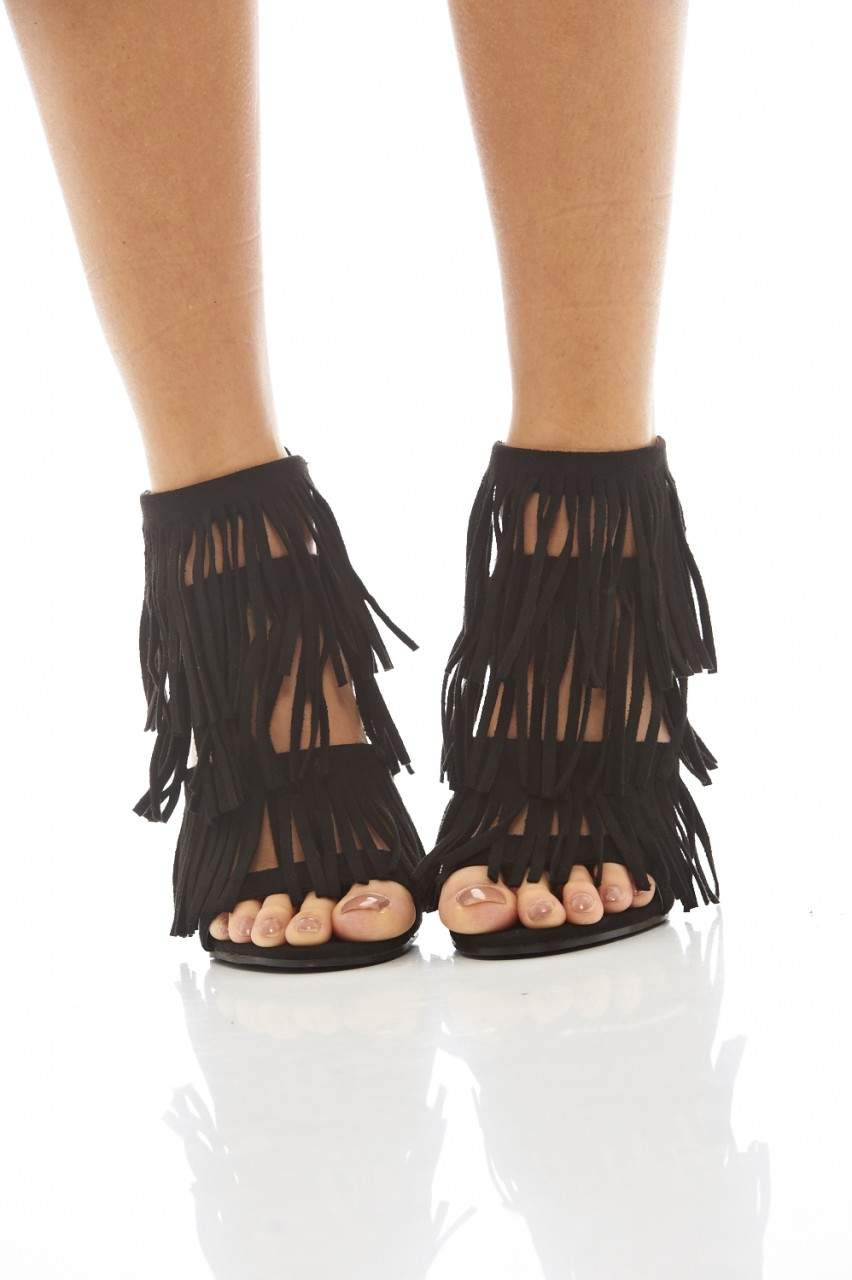Kikodress - Multi Tassel Faux Suede Heels