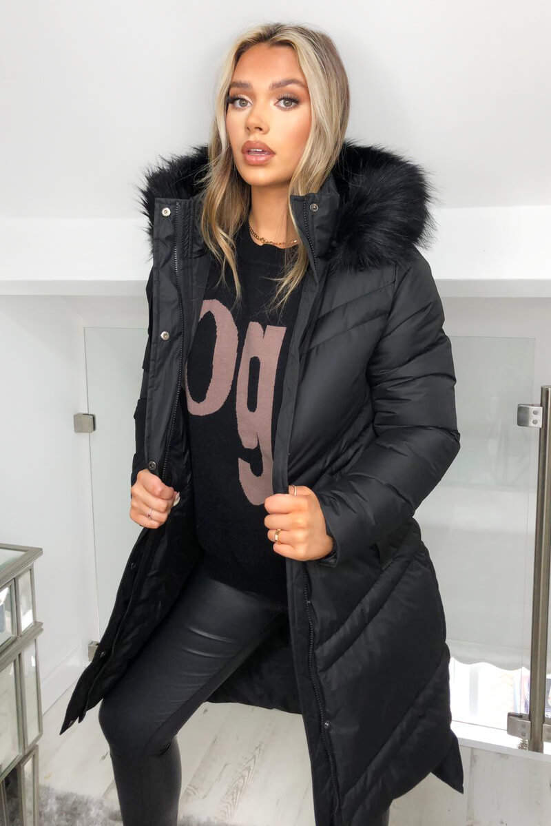 Kikodress - Black Padded Long-line Puffer Coat
