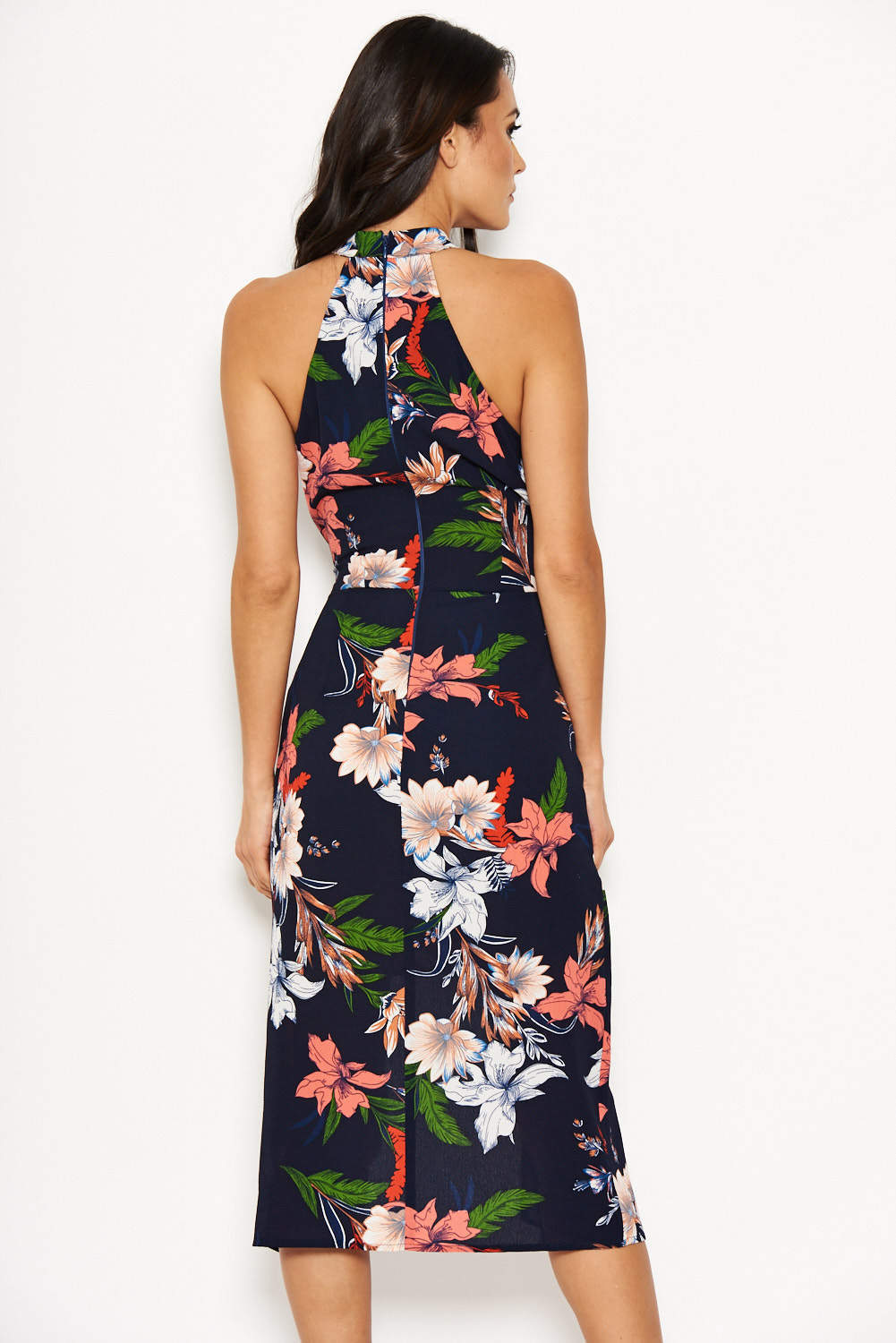 Kikodress - Navy Floral Halter Neck Dress