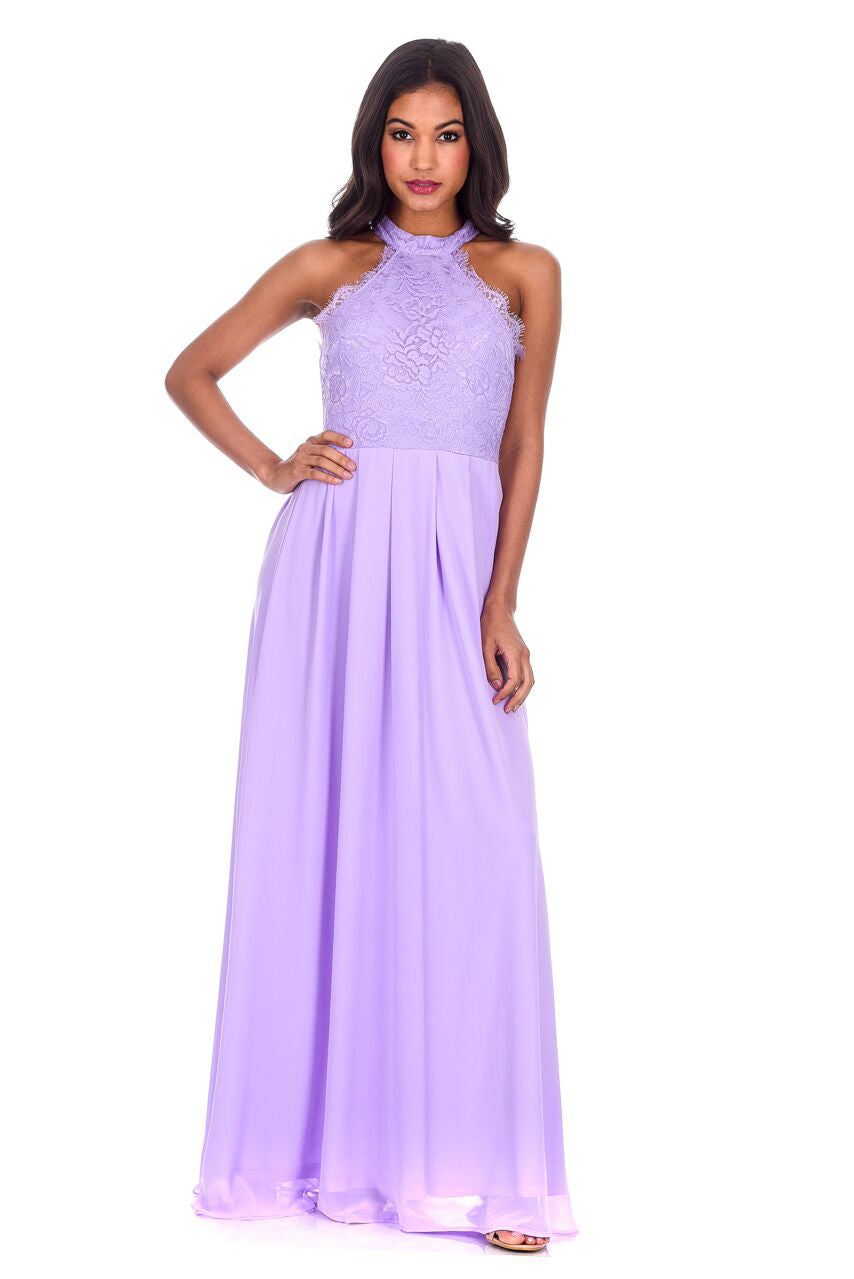 Kikodress - Lilac Lace Choker Neck Maxi Dress
