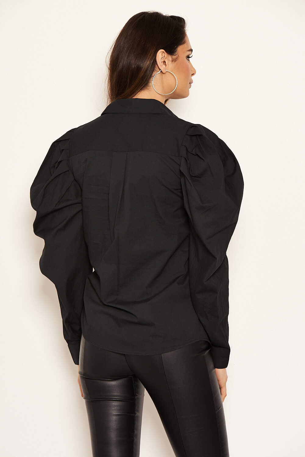 Kikodress - Black Poplin Puff Sleeve Shirt