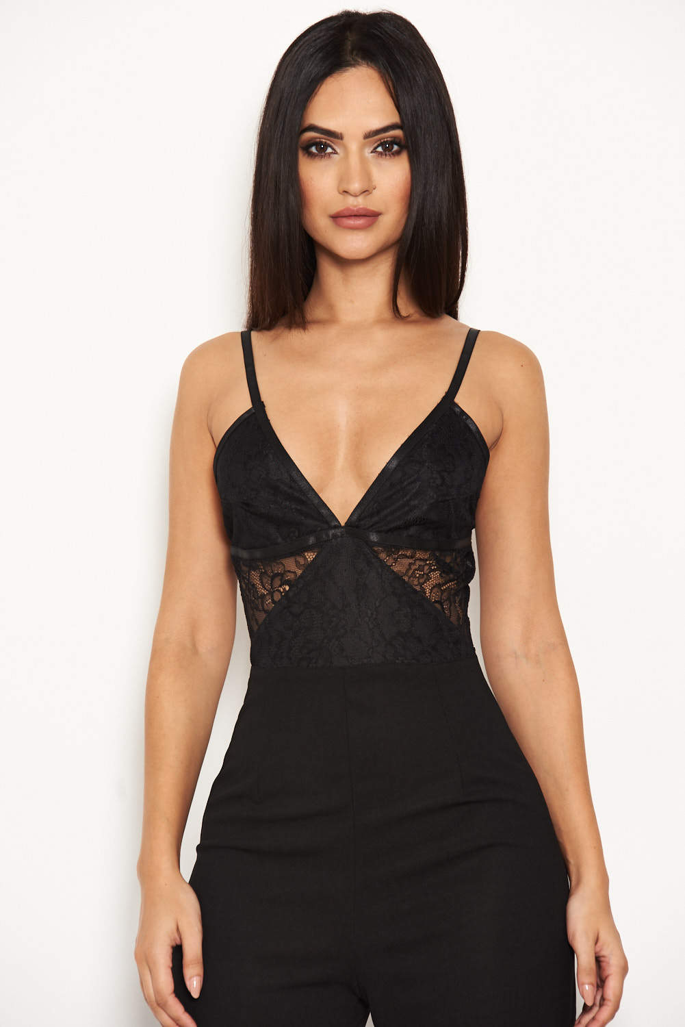 Kikodress - Black Lace Top Wide Leg Jumpsuit