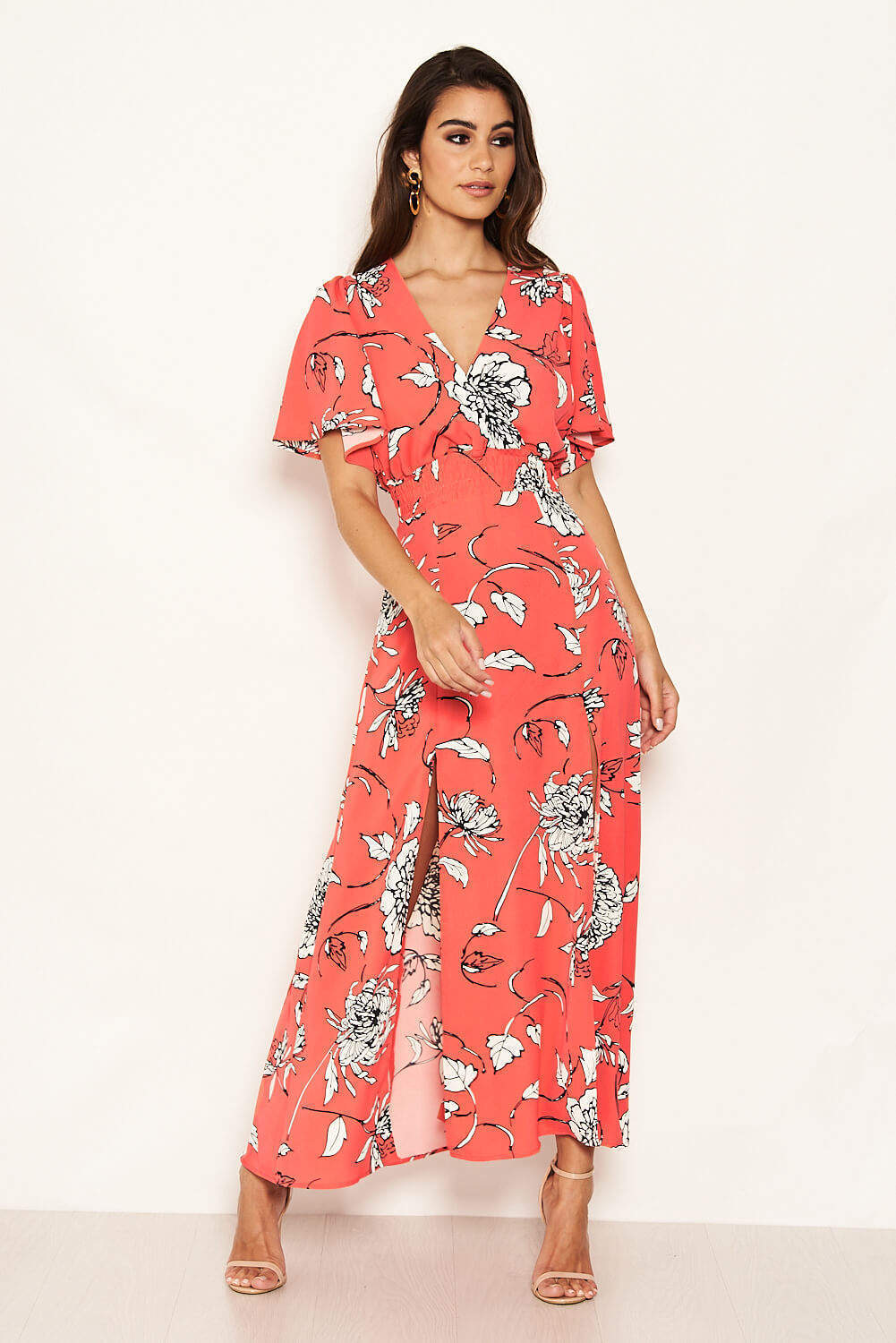 Kikodress - Coral Bell Sleeve V-neck Dress