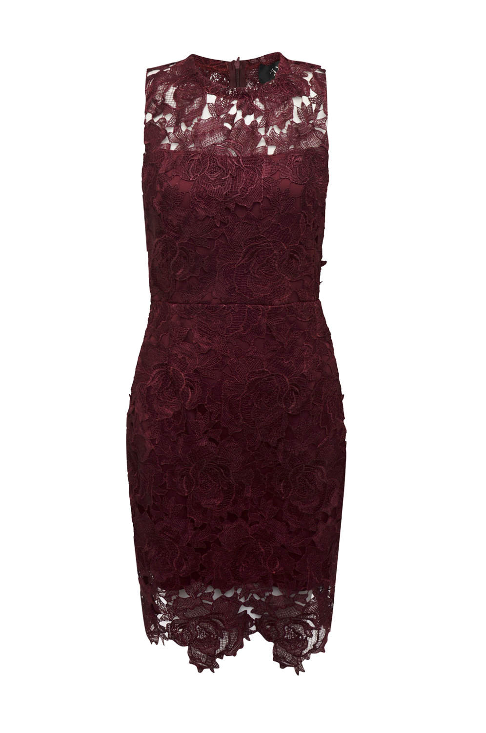 Kikodress - Red Wine Lace Crochet Dress with Sleeveless Detail