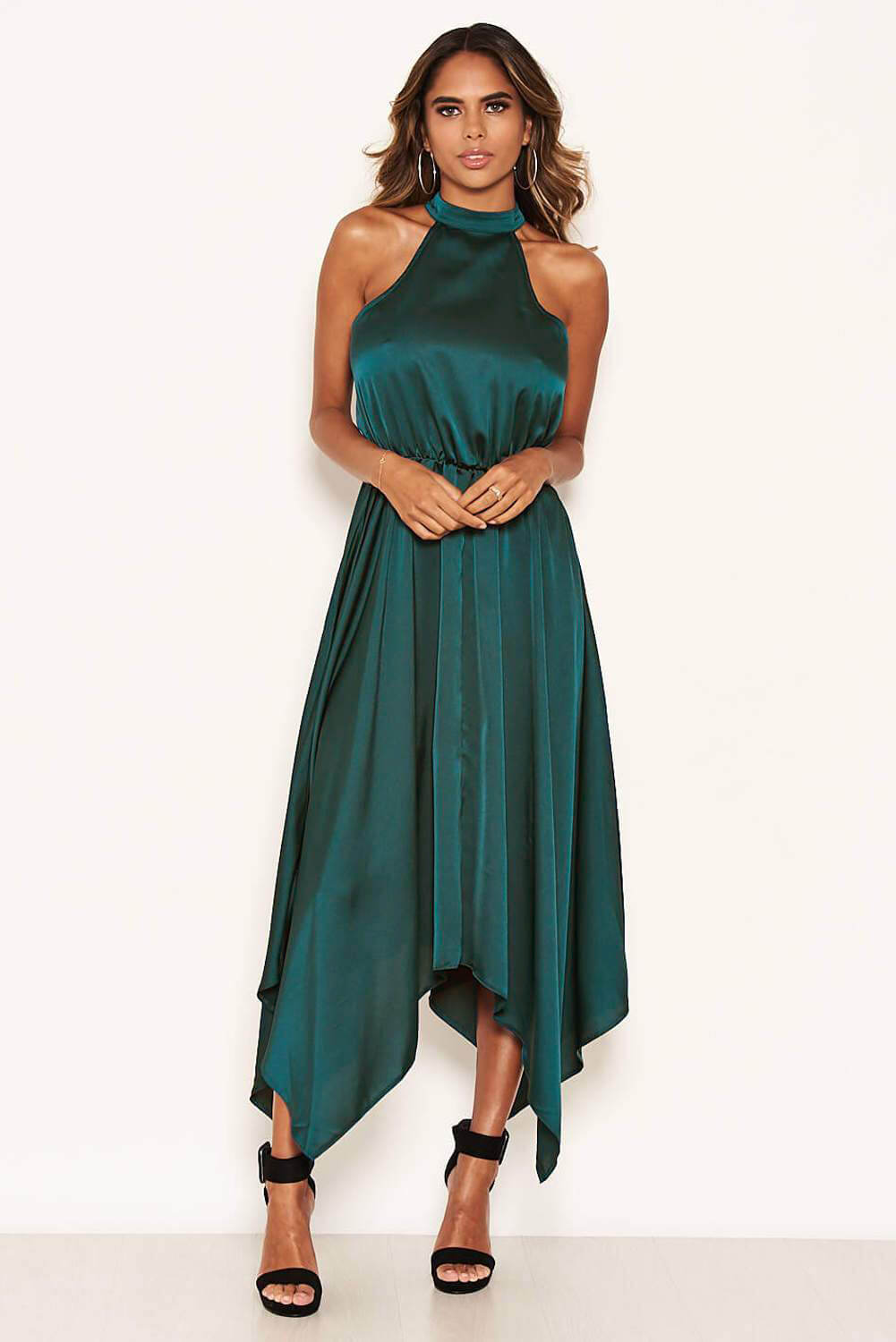 Kikodress - Teal Satin Sleeveless Maxi Dress