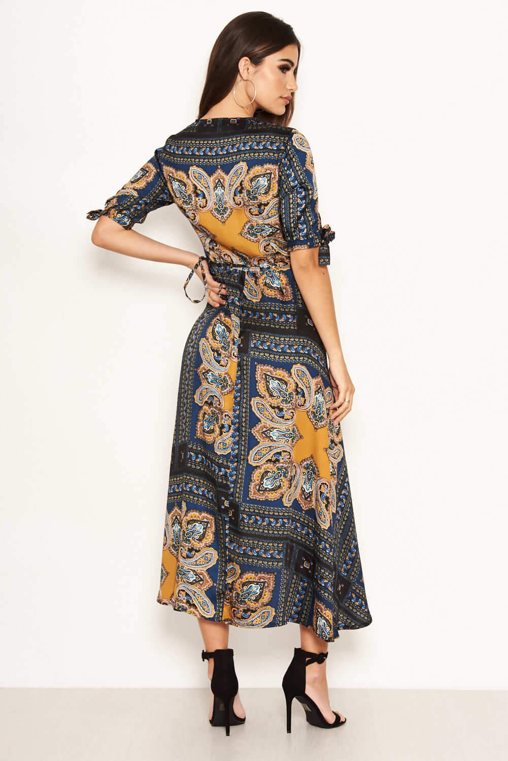 Kikodress - Paisley Tie Waist Wrap Maxi Dress