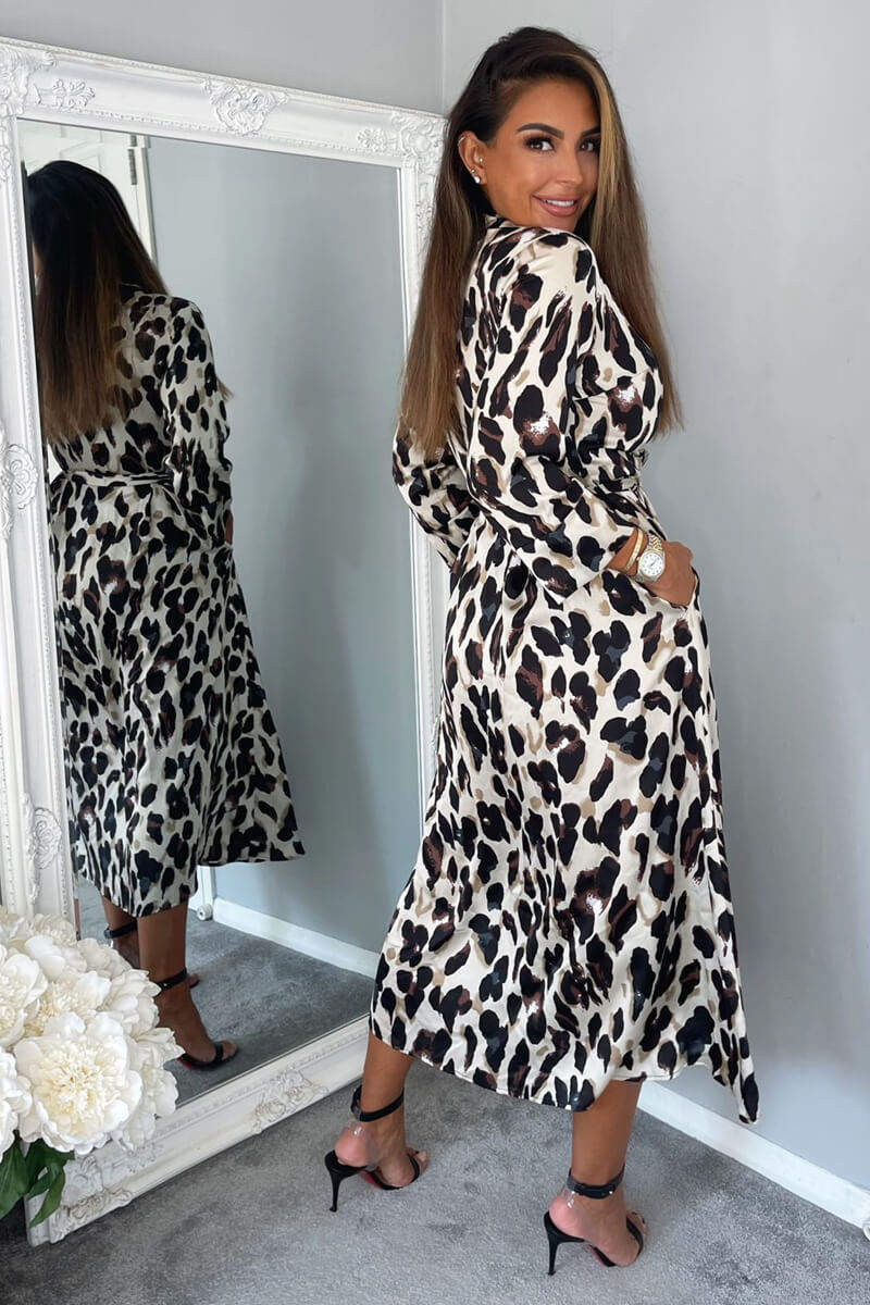 Kikodress - Leopard Print Button Up Midi Dress