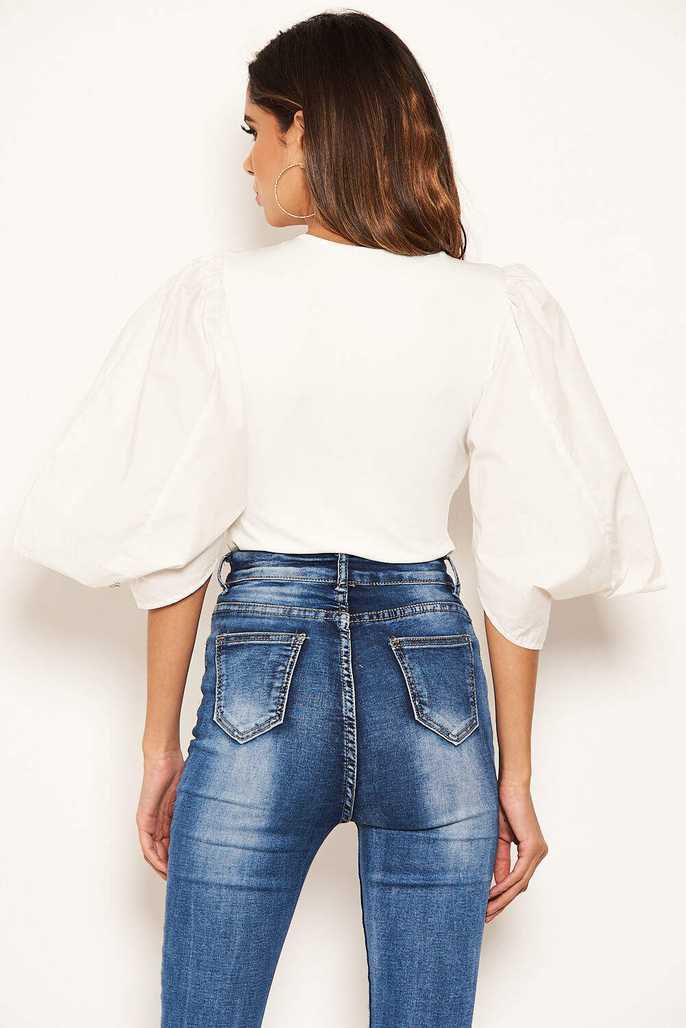 Kikodress - Cream Batwing Puff Sleeve Bodysuit