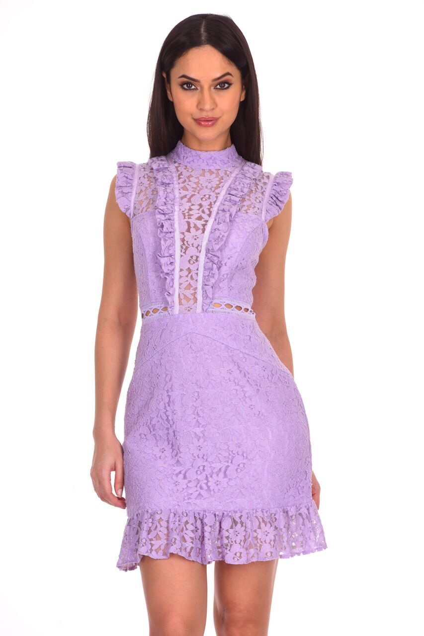 Kikodress - Lilac Lace Frill Detail Dress