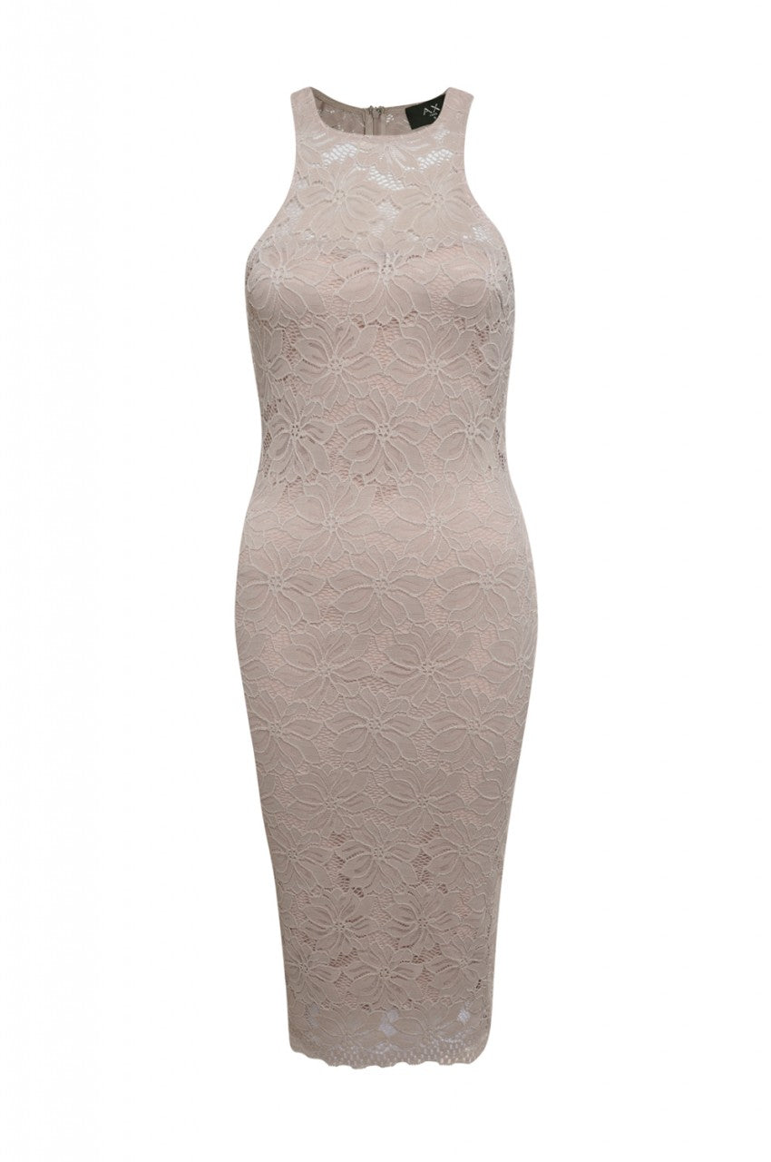 Kikodress - Cut In Neck Lace Bodycon Dress