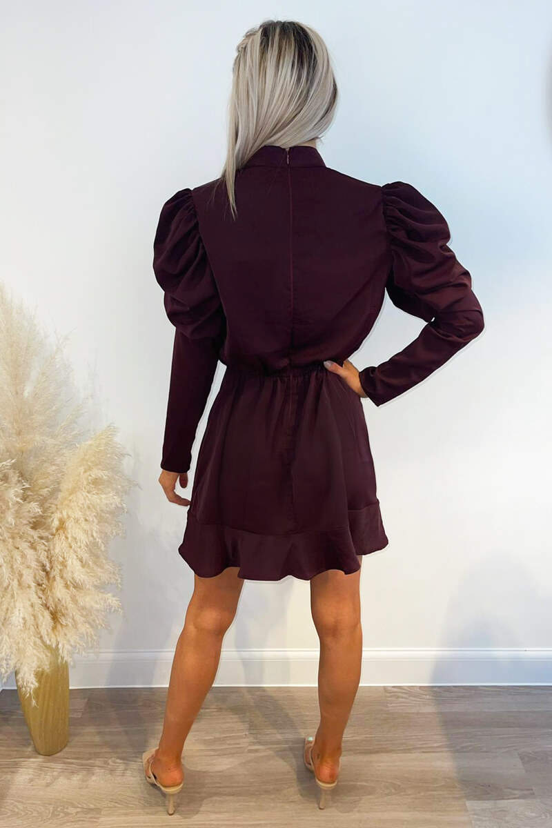 Kikodress - Plum Puff Sleeve Skater Dress