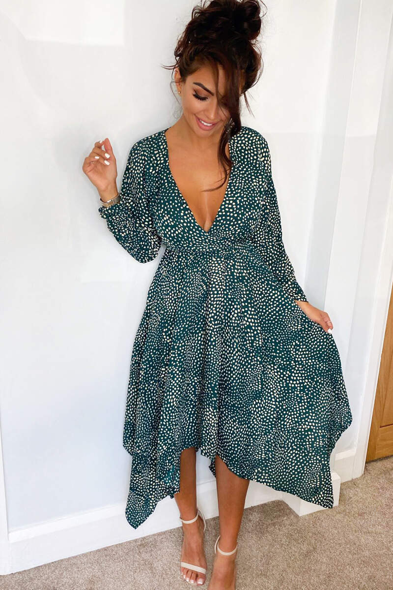 Kikodress - Green Spotty Handkerchief Midi Dress