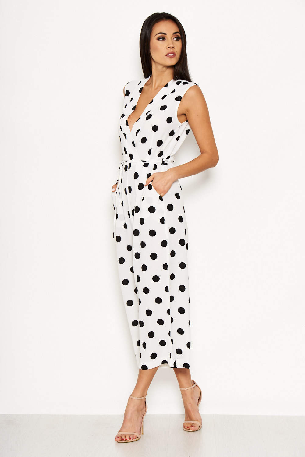Kikodress - Cream Polka Dot Culotte Jumpsuit