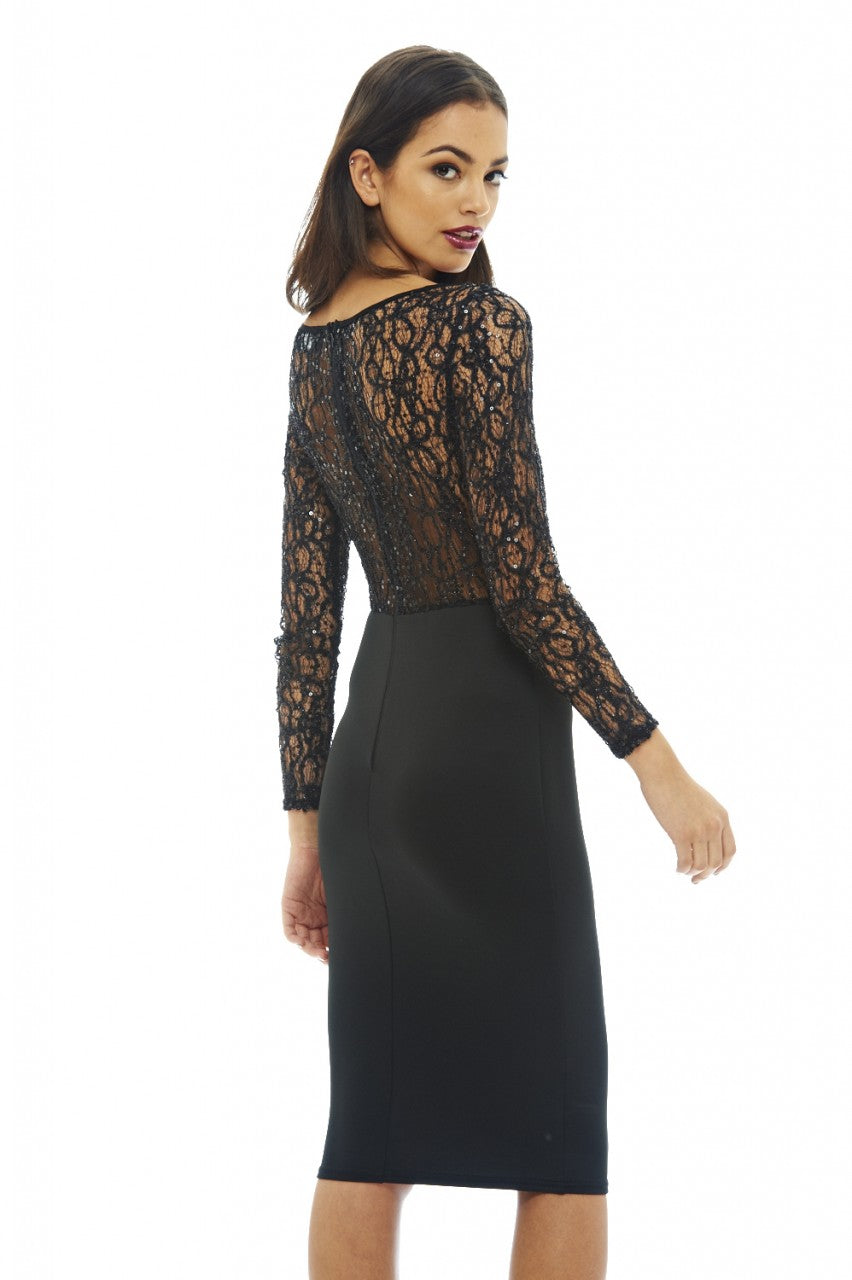 Kikodress - Sequin Top Bodycon Midi Dress