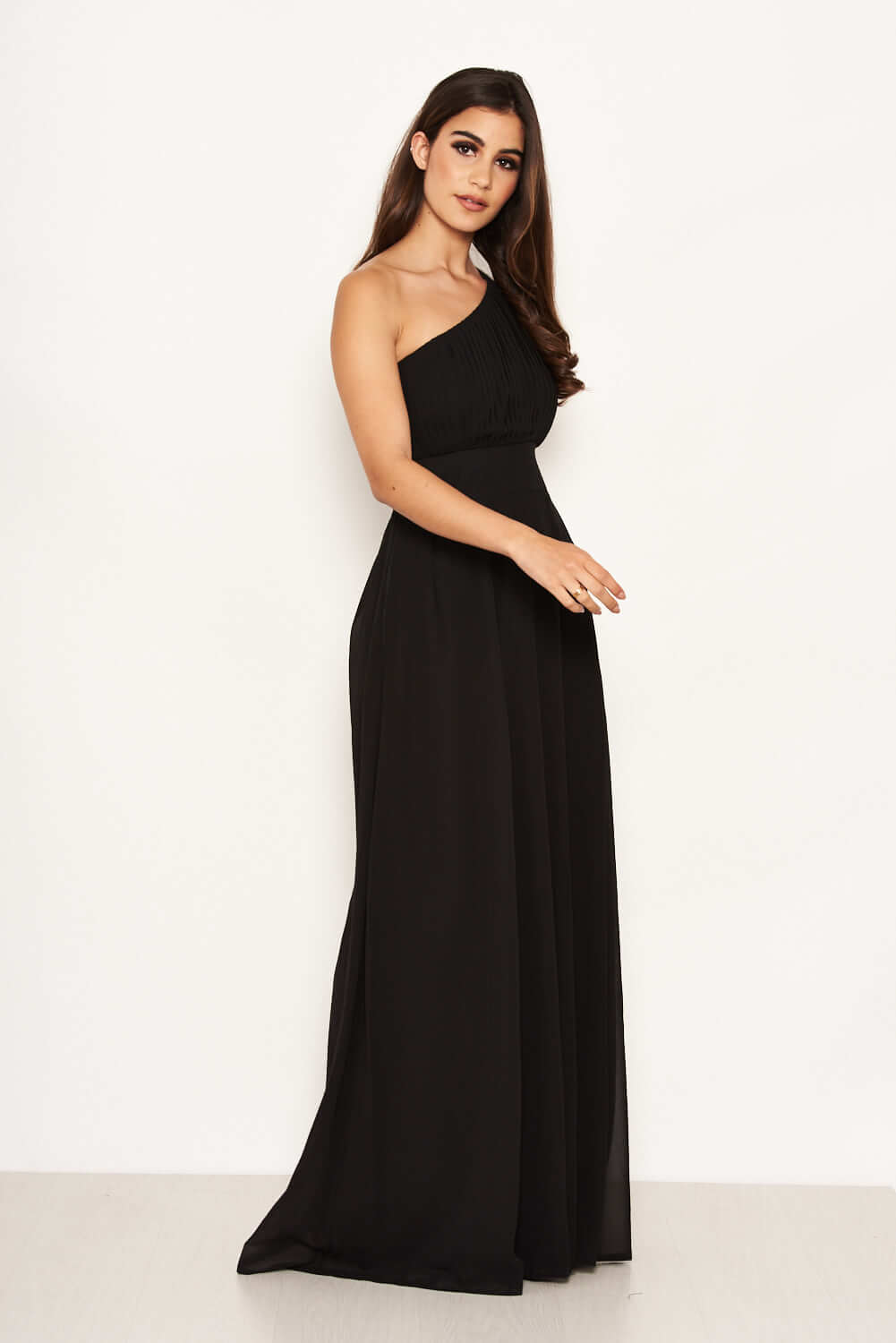 Kikodress - Black One Shoulder Pleated Maxi Dress