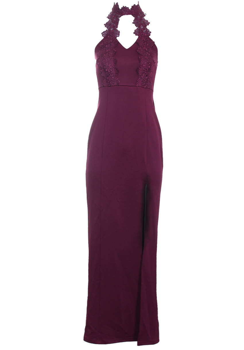 Kikodress - Plum Lace Maxi Dress