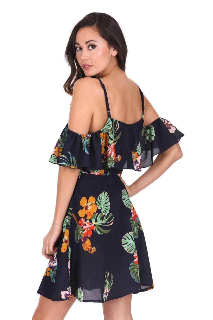 Kikodress - Navy Off The Shoulder Floral Dress