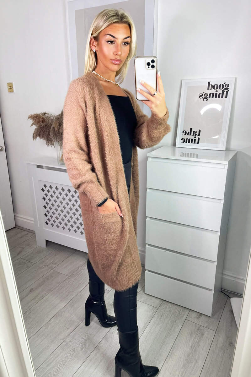 Kikodress - Camel Fluffy Long Cardigan
