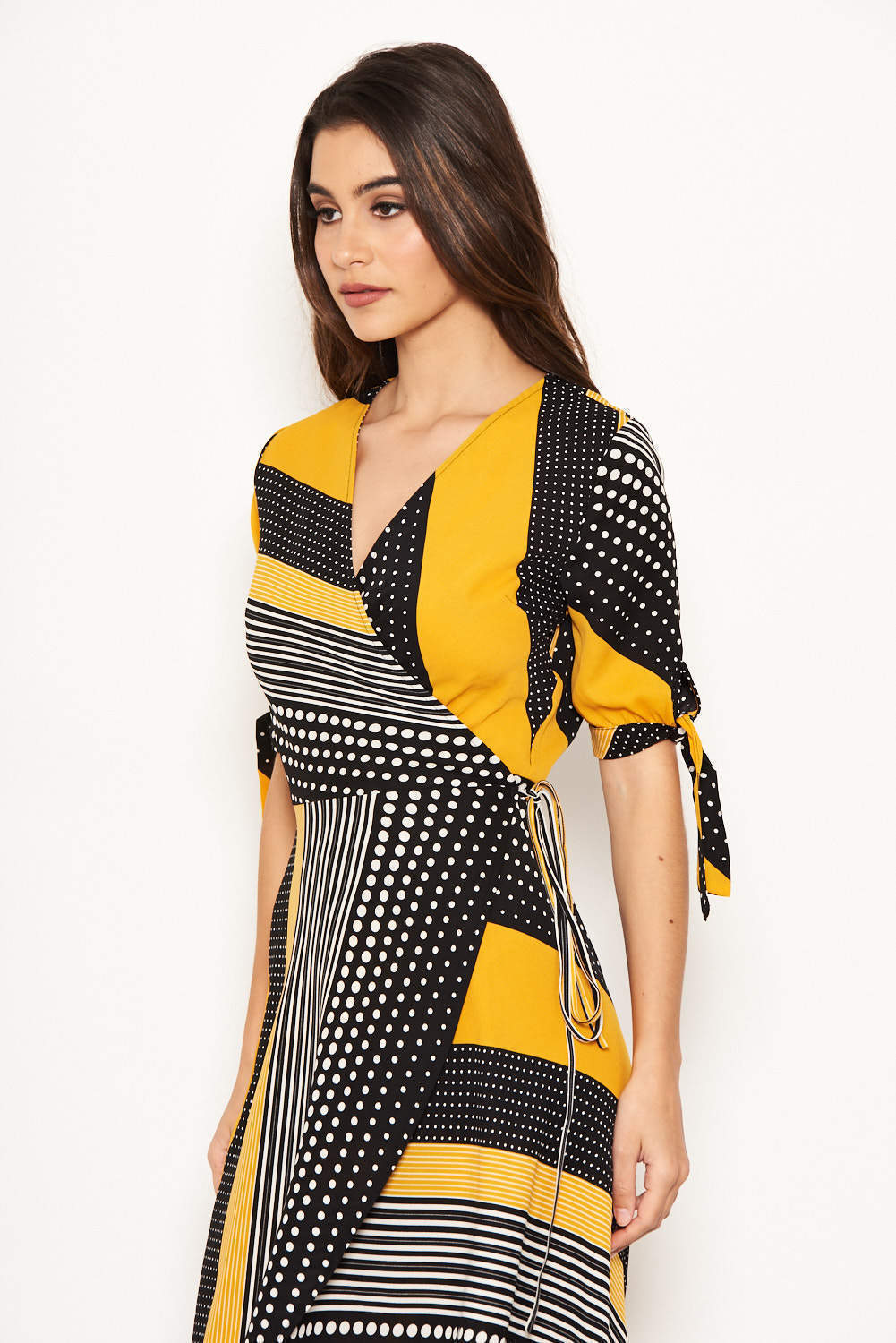 Kikodress - Yellow Multi Print Wrap Maxi Dress