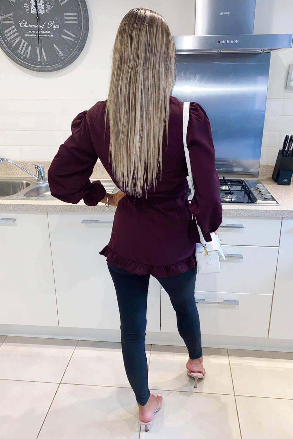 Kikodress - Plum Frill Wrap Top