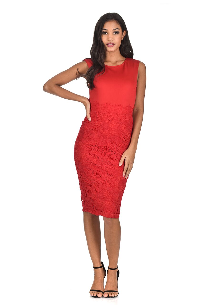Kikodress - Red Crochet Skirt Midi Dress