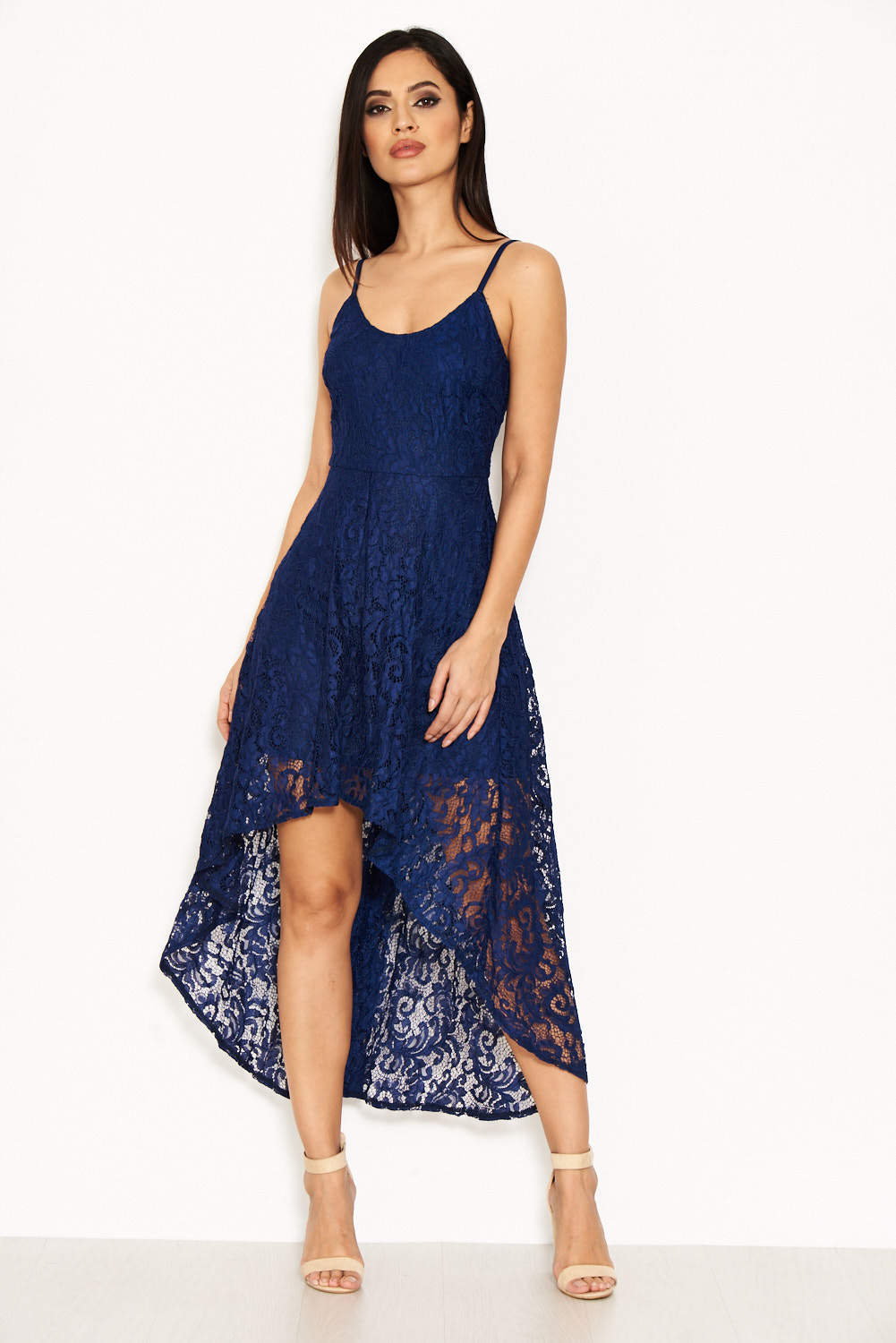 Kikodress - Navy Lace Dress With Waterfall Skirt