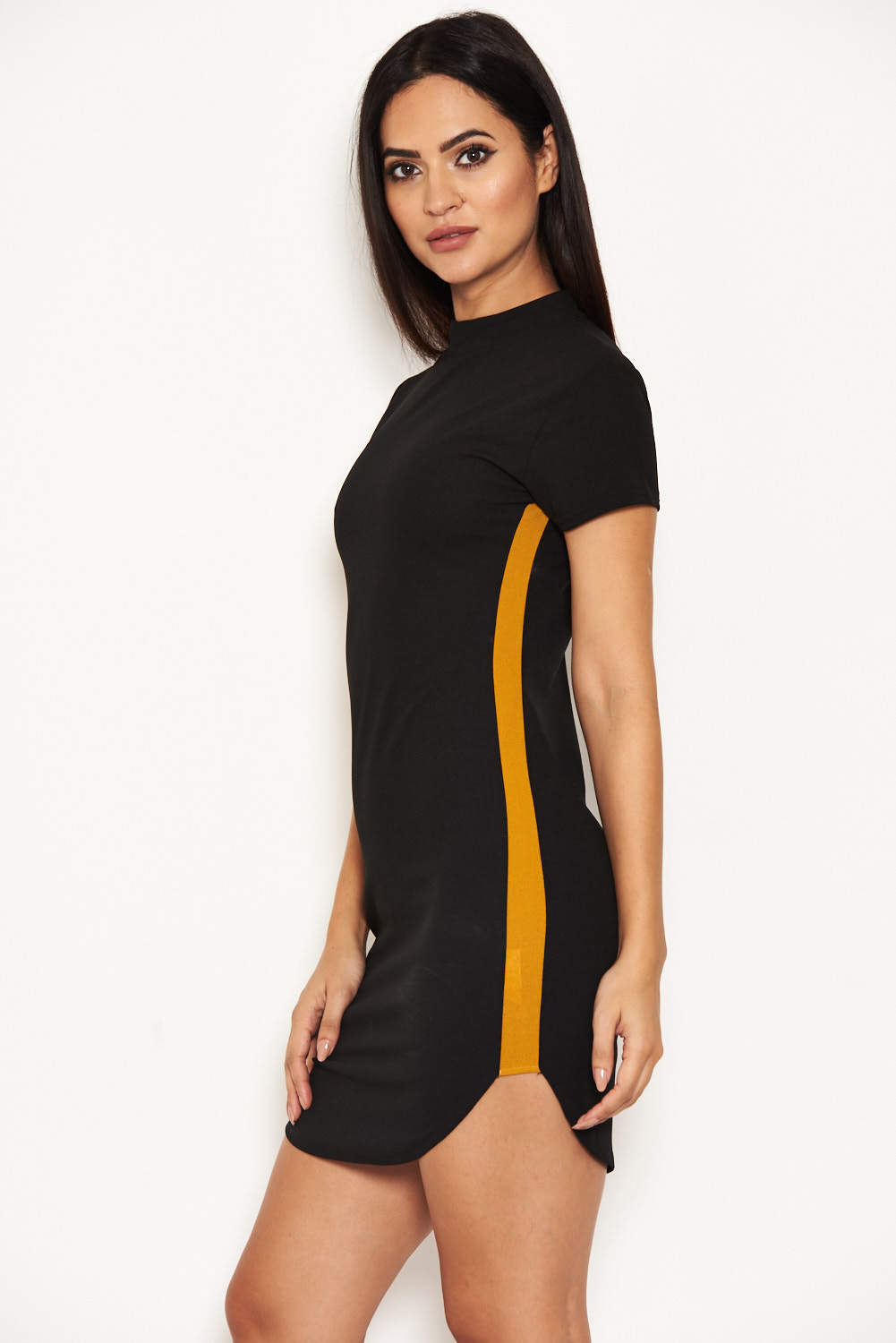 Kikodress - Black Mini Dress With Mustard Panel Detail