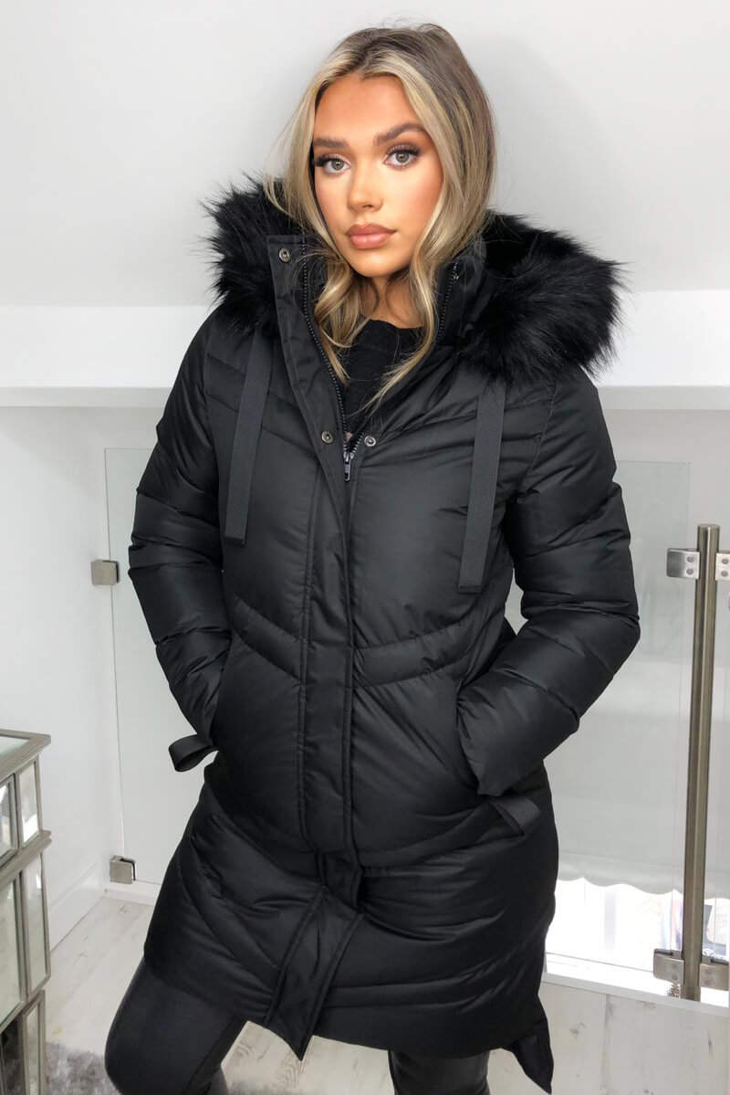 Kikodress - Black Padded Long-line Puffer Coat