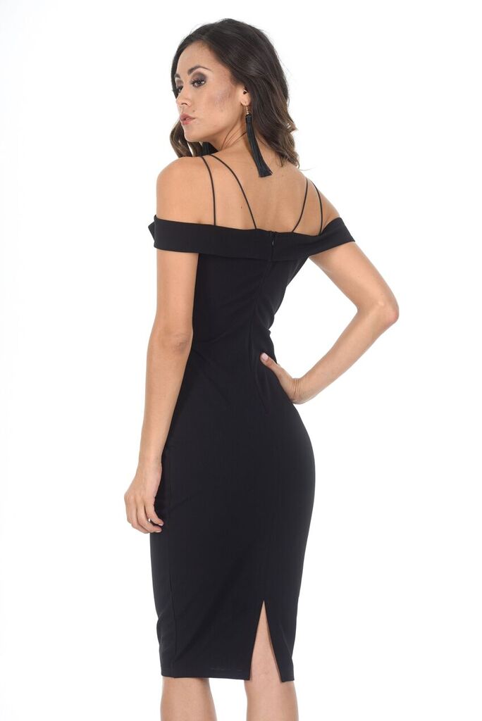 Kikodress - Black Strappy Off The Shoulder Midi Dress