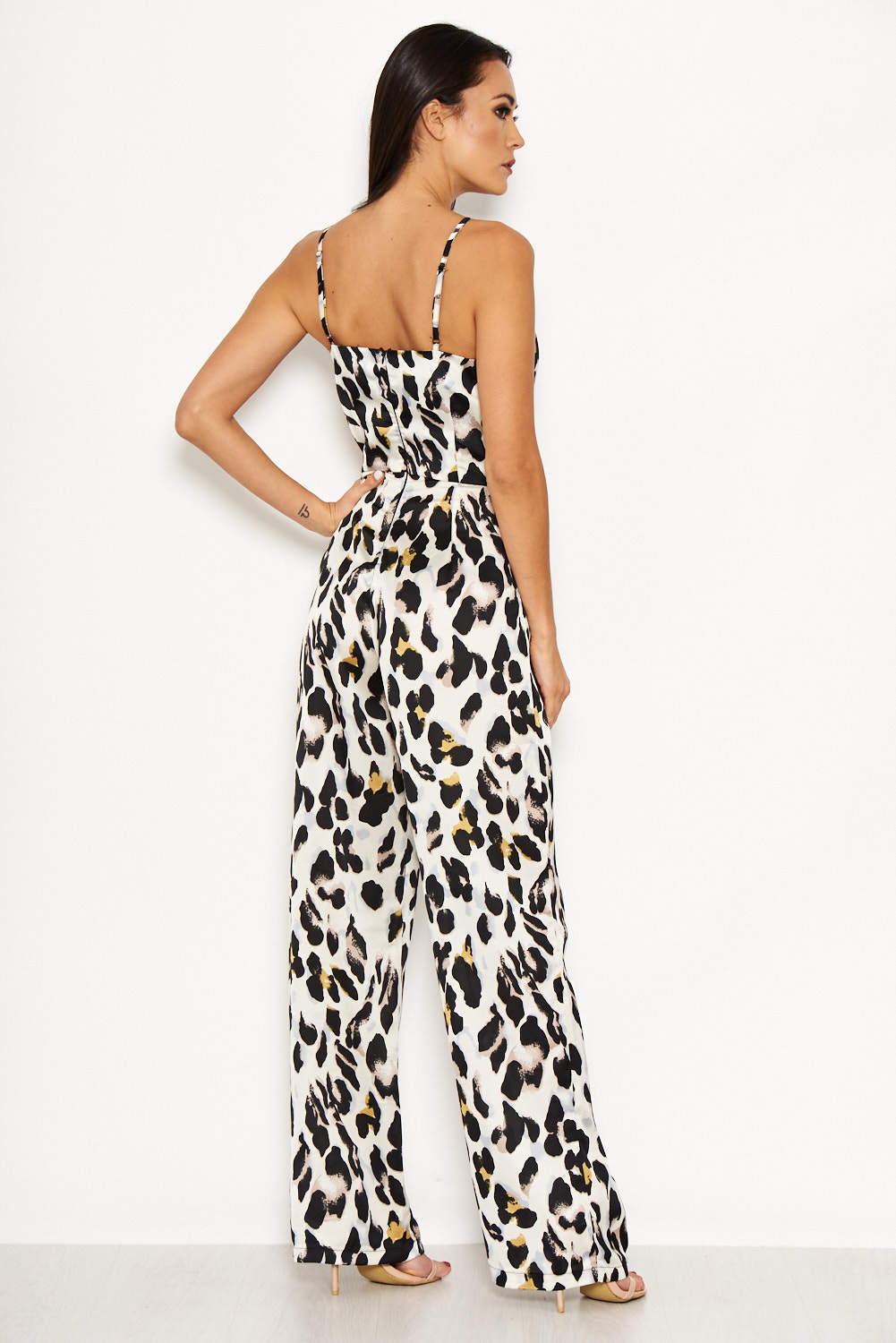 Kikodress - Cream Animal Print V Neck Jumpsuit