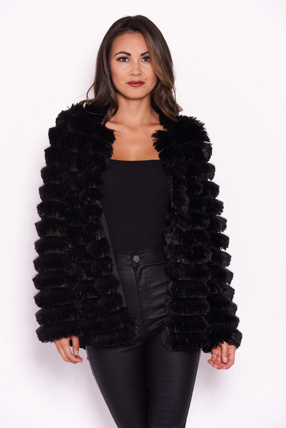 Kikodress - Black Short Faux Fur Coat