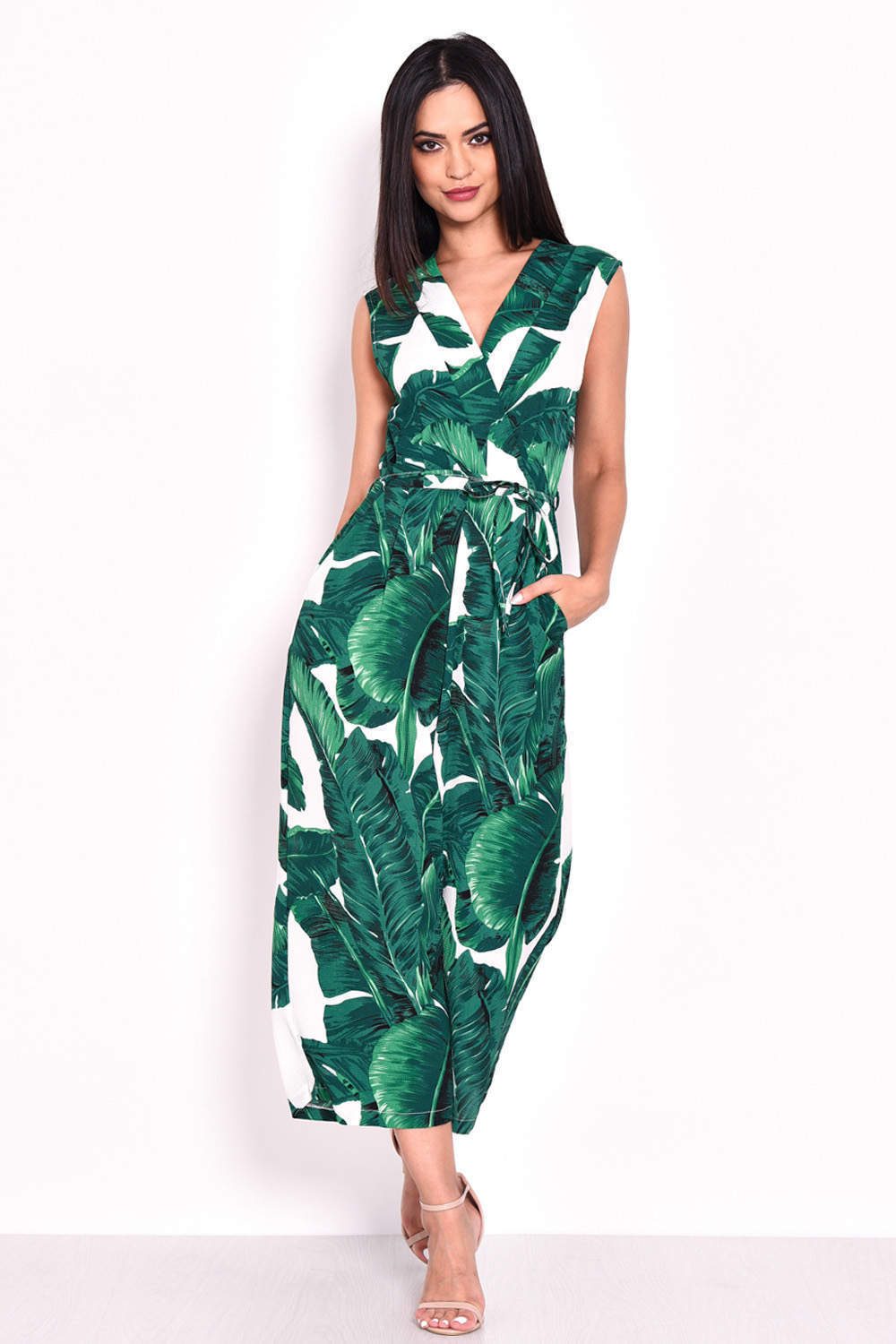 Kikodress - Tropical Print Jumpsuit With V-Neckline