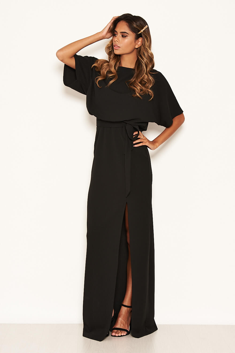 Kikodress - Black Tie Waist Maxi Dress