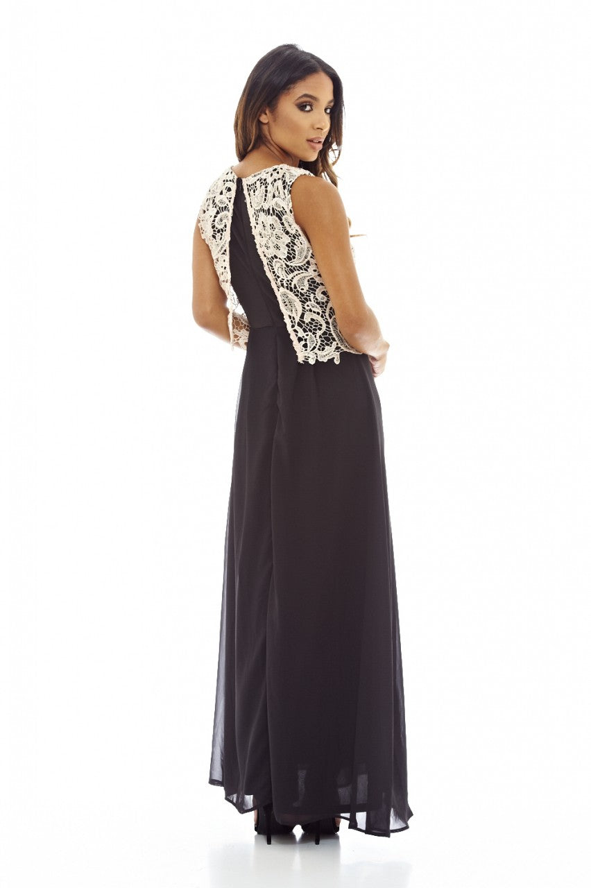 Kikodress - Nude Maxi Crochet Dress with Lace Overlay