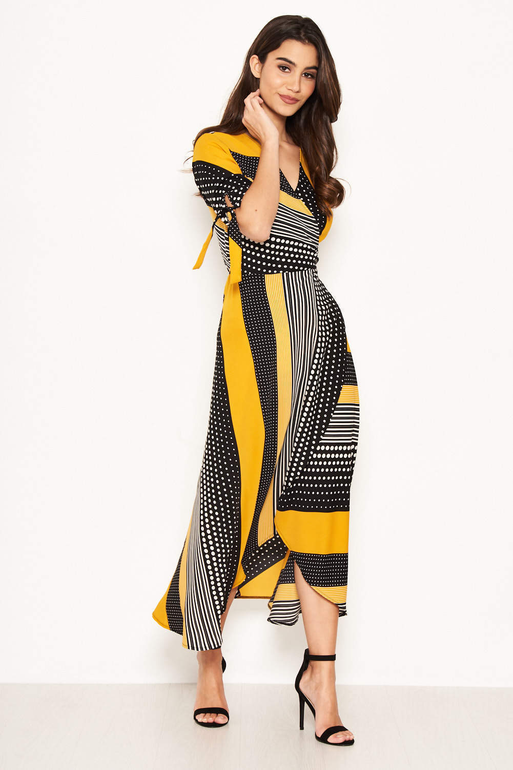 Kikodress - Yellow Multi Print Wrap Maxi Dress