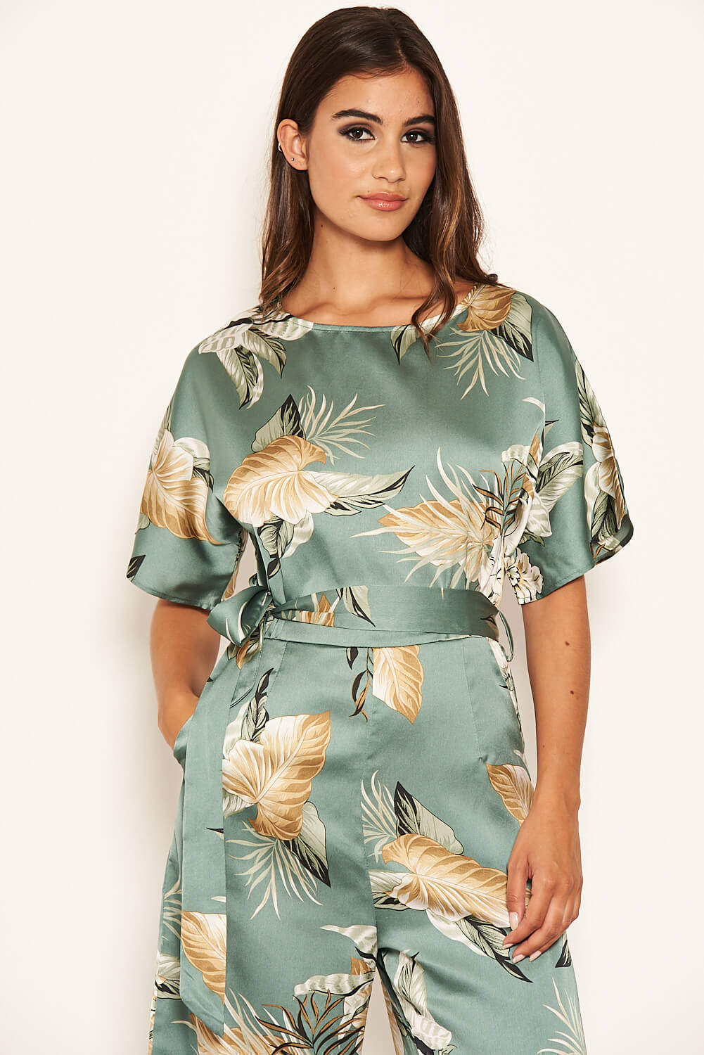 Kikodress - Duck Egg Floral Print Culotte Jumpsuit