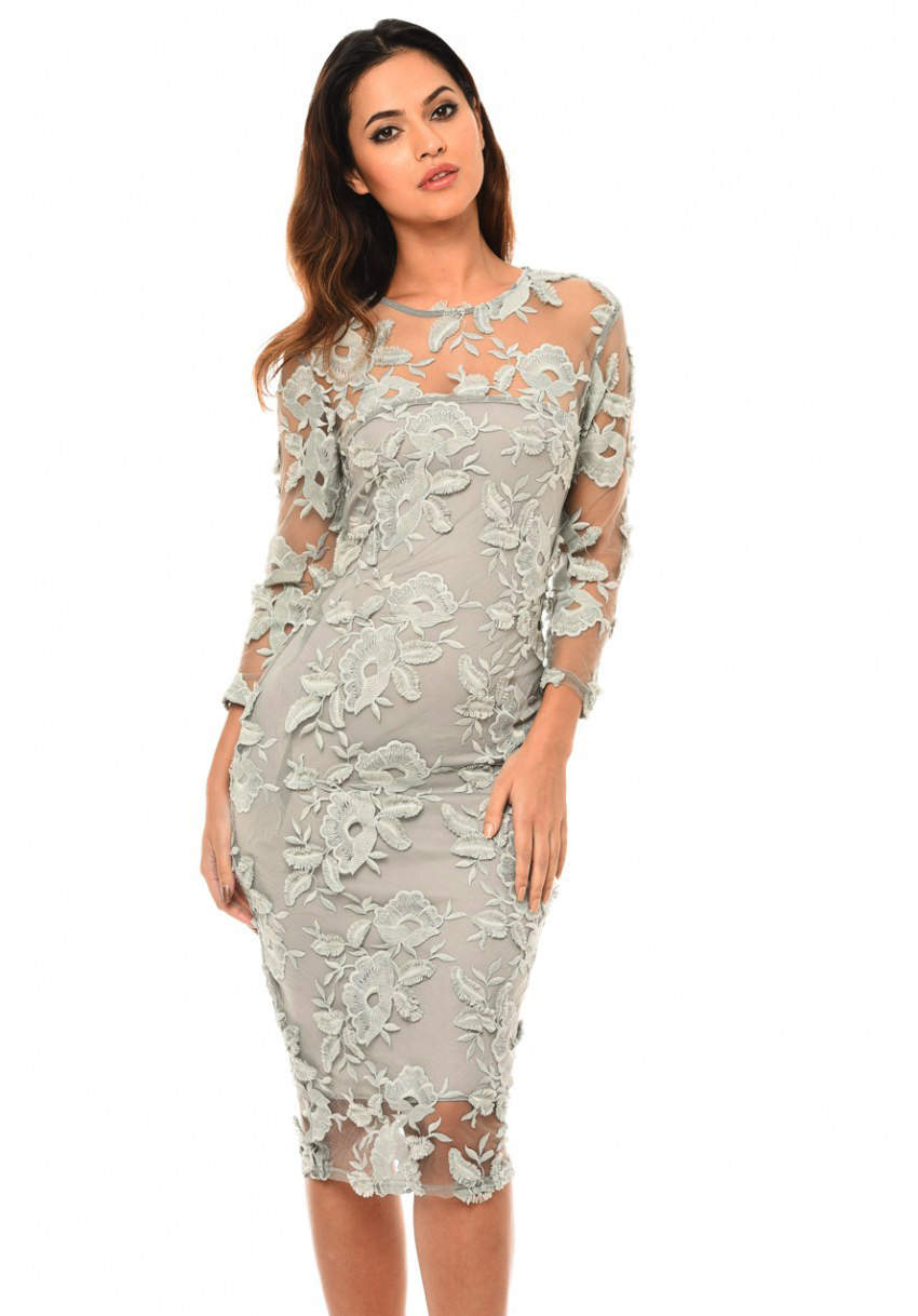 Kikodress - Silver Crochet Bodycon Dress